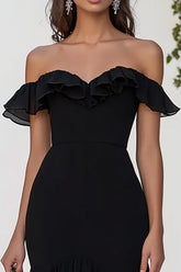 Schwarzes Schulterfreies Ballkleid aus Chiffon mit Schlitz